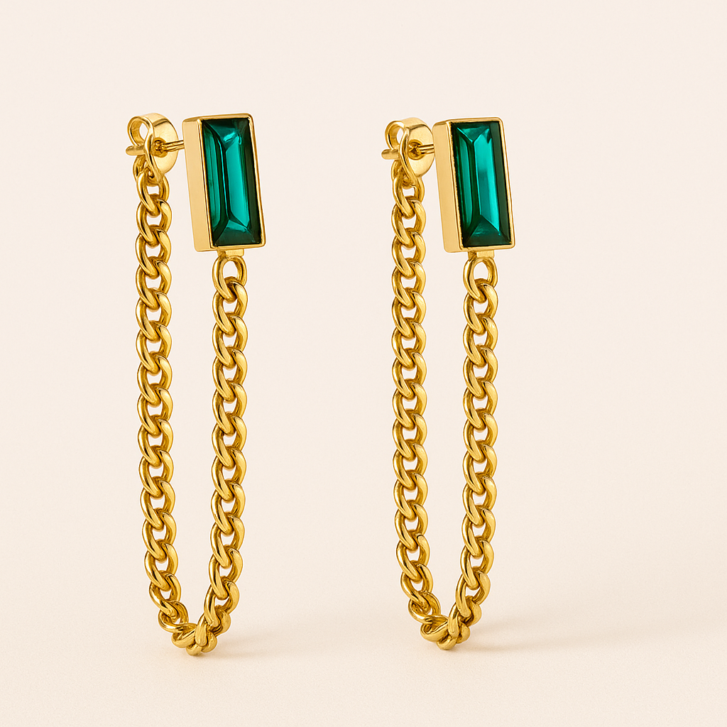 ESMERALDA Green Chain Drop Earrings