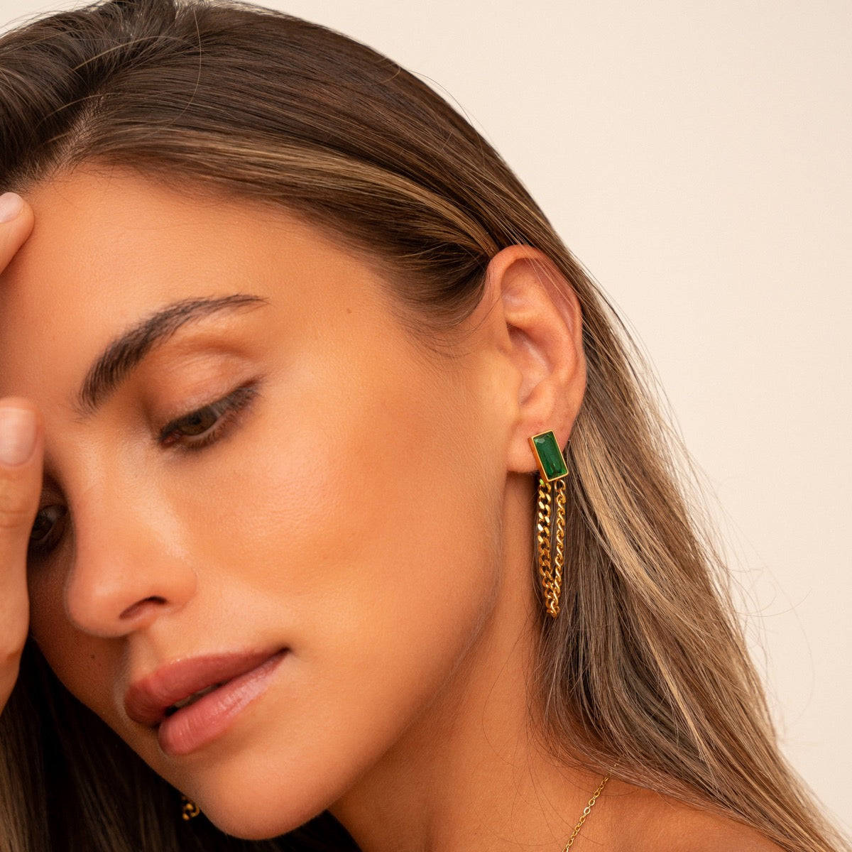 ESMERALDA Green Chain Drop Earrings